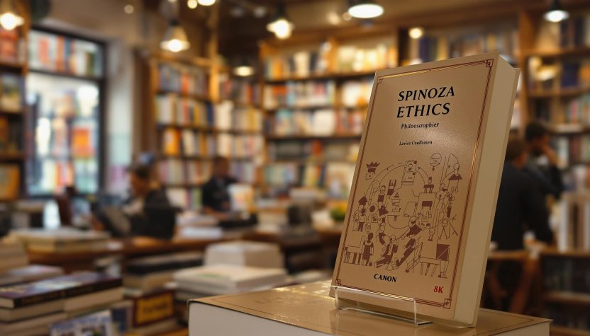 Livre 'Spinoza Ethics' en exposition dans une librairie philosophique moderne