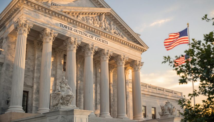 Supreme Court Building with American flags